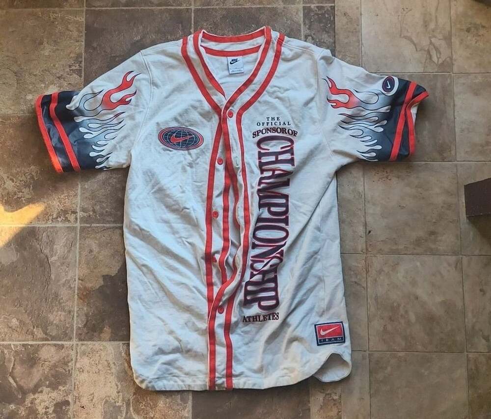 Nike Championship Athletes Baseball Jersey Size L White Americana Flames